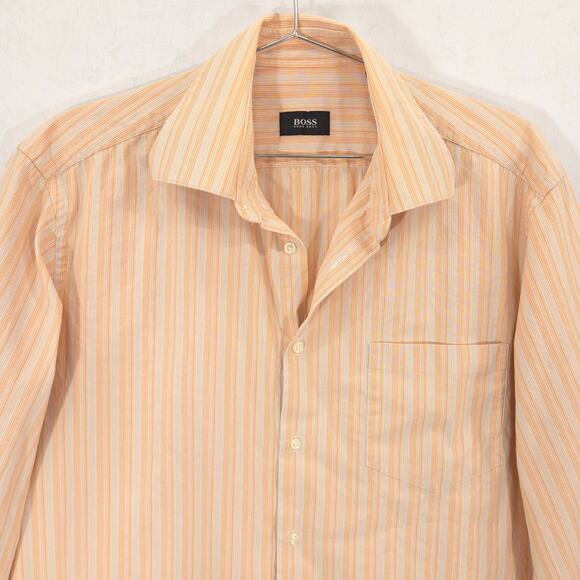 Hugo Boss Dress Shirt Mens 16-32/33 Orange White Striped Long Sleeve Button Up - Picture 2 of 10